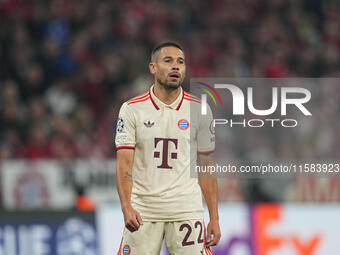 Raphaël Guerreiro of Bayern Munich  gestures  during the Champions League Round 1 match between Bayern Munich v Dinamo Zagreb, at the Allian...