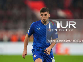 Martin Baturina of GNK Dinamo  looks on  during the Champions League Round 1 match between Bayern Munich v Dinamo Zagreb, at the Allianz Are...