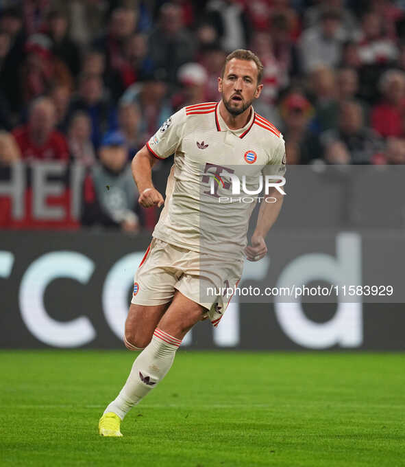 Harry Kane of Bayern Munich  looks on  during the Champions League Round 1 match between Bayern Munich v Dinamo Zagreb, at the Allianz Arena...