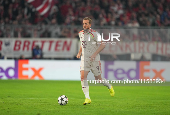 Harry Kane of Bayern Munich  controls the ball  during the Champions League Round 1 match between Bayern Munich v Dinamo Zagreb, at the Alli...