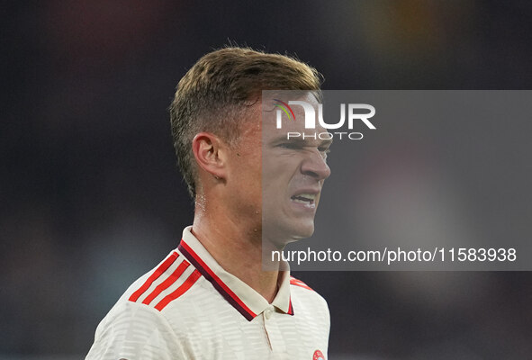 Joshua Kimmich of Bayern Munich  looks on  during the Champions League Round 1 match between Bayern Munich v Dinamo Zagreb, at the Allianz A...