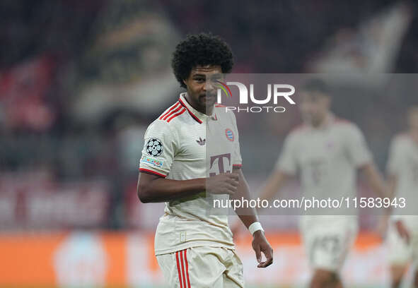 Serge Gnabry of Bayern Munich  looks on  during the Champions League Round 1 match between Bayern Munich v Dinamo Zagreb, at the Allianz Are...