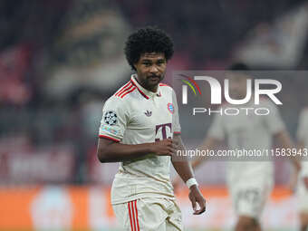 Serge Gnabry of Bayern Munich  looks on  during the Champions League Round 1 match between Bayern Munich v Dinamo Zagreb, at the Allianz Are...