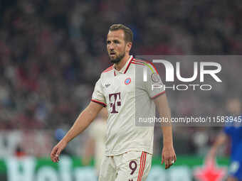 Harry Kane of Bayern Munich  looks on  during the Champions League Round 1 match between Bayern Munich v Dinamo Zagreb, at the Allianz Arena...