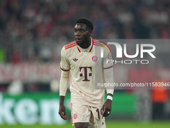 Alphonso Davies of Bayern Munich  looks on  during the Champions League Round 1 match between Bayern Munich v Dinamo Zagreb, at the Allianz...