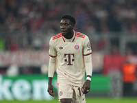 Alphonso Davies of Bayern Munich  looks on  during the Champions League Round 1 match between Bayern Munich v Dinamo Zagreb, at the Allianz...