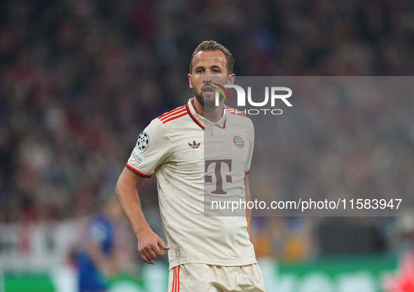 Harry Kane of Bayern Munich  looks on  during the Champions League Round 1 match between Bayern Munich v Dinamo Zagreb, at the Allianz Arena...