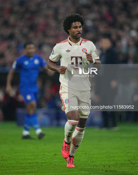 Serge Gnabry of Bayern Munich  looks on  during the Champions League Round 1 match between Bayern Munich v Dinamo Zagreb, at the Allianz Are...