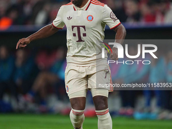 Serge Gnabry of Bayern Munich  controls the ball  during the Champions League Round 1 match between Bayern Munich v Dinamo Zagreb, at the Al...