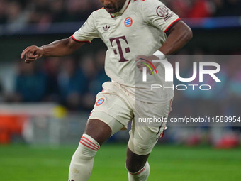 Serge Gnabry of Bayern Munich  controls the ball  during the Champions League Round 1 match between Bayern Munich v Dinamo Zagreb, at the Al...