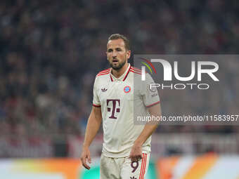 Harry Kane of Bayern Munich  looks on  during the Champions League Round 1 match between Bayern Munich v Dinamo Zagreb, at the Allianz Arena...