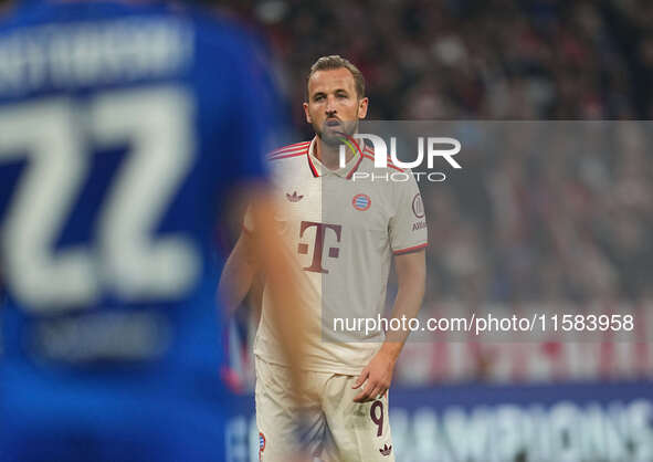 Harry Kane of Bayern Munich  looks on  during the Champions League Round 1 match between Bayern Munich v Dinamo Zagreb, at the Allianz Arena...