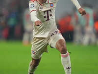 Jamal Musiala of Bayern Munich  controls the ball  during the Champions League Round 1 match between Bayern Munich v Dinamo Zagreb, at the A...