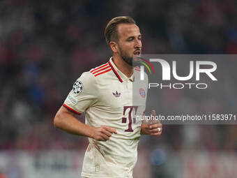 Harry Kane of Bayern Munich  looks on  during the Champions League Round 1 match between Bayern Munich v Dinamo Zagreb, at the Allianz Arena...