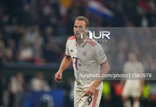 Harry Kane of Bayern Munich  looks on  during the Champions League Round 1 match between Bayern Munich v Dinamo Zagreb, at the Allianz Arena...