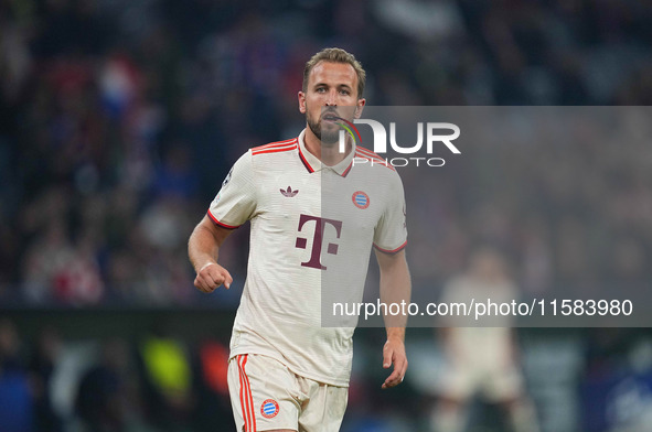 Harry Kane of Bayern Munich  looks on  during the Champions League Round 1 match between Bayern Munich v Dinamo Zagreb, at the Allianz Arena...