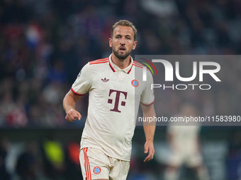 Harry Kane of Bayern Munich  looks on  during the Champions League Round 1 match between Bayern Munich v Dinamo Zagreb, at the Allianz Arena...