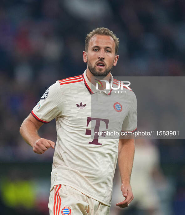 Harry Kane of Bayern Munich  looks on  during the Champions League Round 1 match between Bayern Munich v Dinamo Zagreb, at the Allianz Arena...