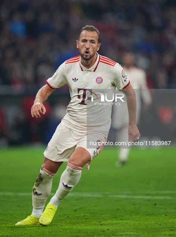 Harry Kane of Bayern Munich  looks on  during the Champions League Round 1 match between Bayern Munich v Dinamo Zagreb, at the Allianz Arena...