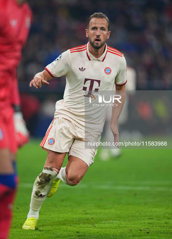 Harry Kane of Bayern Munich  looks on  during the Champions League Round 1 match between Bayern Munich v Dinamo Zagreb, at the Allianz Arena...