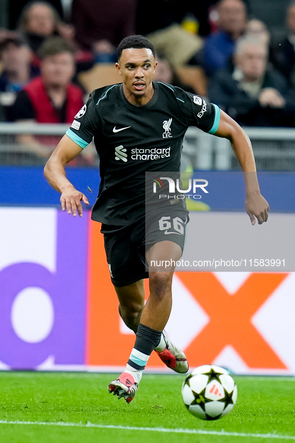 Trent Alexander-Arnold of Liverpool FC in action during the UEFA Champions League 2024/25 League Phase MD1 match between AC Milan and Liverp...