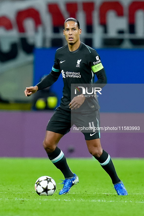 Virgil van Dijk of Liverpool FC during the UEFA Champions League 2024/25 League Phase MD1 match between AC Milan and Liverpool FC at Stadio...