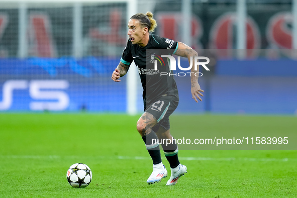 Kostas Tsimikas of Liverpool FC during the UEFA Champions League 2024/25 League Phase MD1 match between AC Milan and Liverpool FC at Stadio...