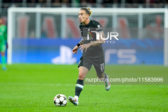 Kostas Tsimikas of Liverpool FC during the UEFA Champions League 2024/25 League Phase MD1 match between AC Milan and Liverpool FC at Stadio...