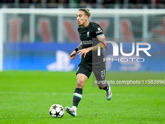 Kostas Tsimikas of Liverpool FC during the UEFA Champions League 2024/25 League Phase MD1 match between AC Milan and Liverpool FC at Stadio...