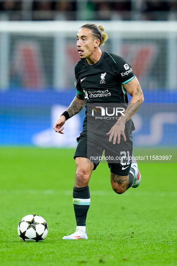 Kostas Tsimikas of Liverpool FC during the UEFA Champions League 2024/25 League Phase MD1 match between AC Milan and Liverpool FC at Stadio...