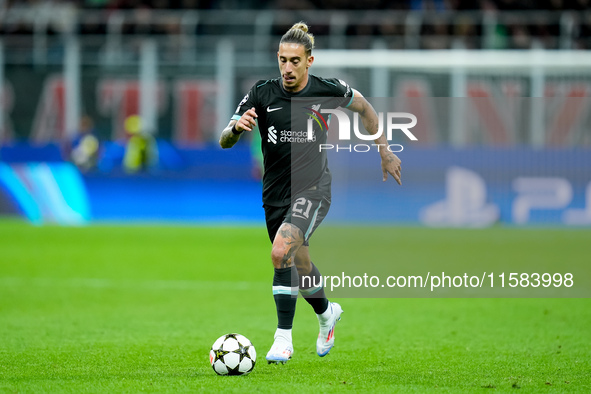 Kostas Tsimikas of Liverpool FC during the UEFA Champions League 2024/25 League Phase MD1 match between AC Milan and Liverpool FC at Stadio...