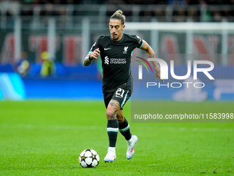 Kostas Tsimikas of Liverpool FC during the UEFA Champions League 2024/25 League Phase MD1 match between AC Milan and Liverpool FC at Stadio...