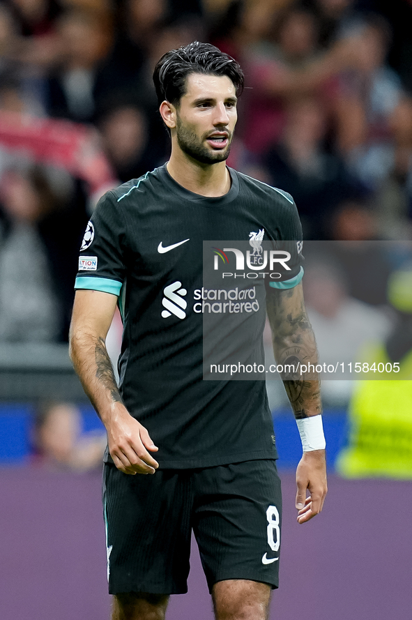 Dominik Szoboszlai of Liverpool FC looks on during the UEFA Champions League 2024/25 League Phase MD1 match between AC Milan and Liverpool F...