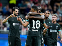 Dominik Szoboszlai of Liverpool FC celebrate after the victory of Scudetto during the UEFA Champions League 2024/25 League Phase MD1 match b...