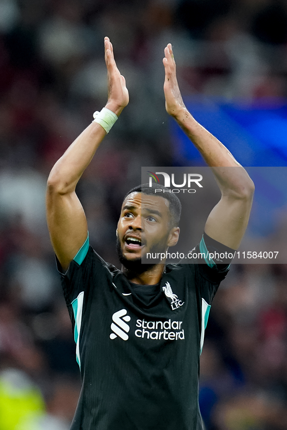 Cody Gakpo of Liverpool FC applauds during the UEFA Champions League 2024/25 League Phase MD1 match between AC Milan and Liverpool FC at Sta...