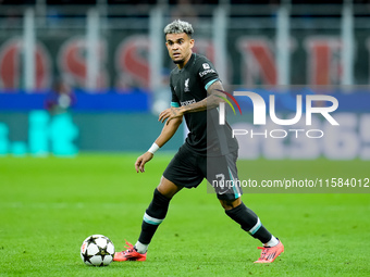 Luis Diaz of Liverpool FC during the UEFA Champions League 2024/25 League Phase MD1 match between AC Milan and Liverpool FC at Stadio San Si...