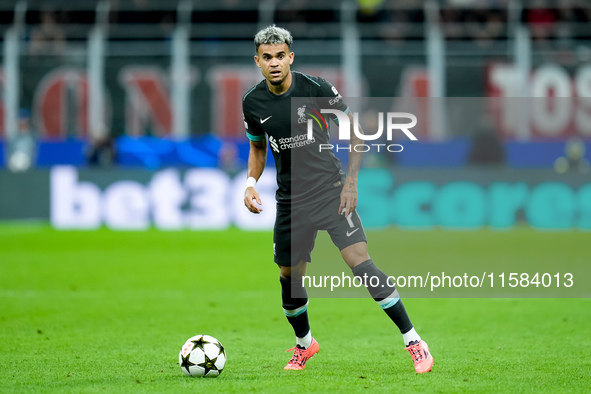 Luis Diaz of Liverpool FC during the UEFA Champions League 2024/25 League Phase MD1 match between AC Milan and Liverpool FC at Stadio San Si...