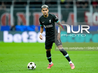 Luis Diaz of Liverpool FC during the UEFA Champions League 2024/25 League Phase MD1 match between AC Milan and Liverpool FC at Stadio San Si...