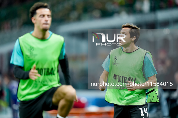 Federico Chiesa of Liverpool FC looks on during the UEFA Champions League 2024/25 League Phase MD1 match between AC Milan and Liverpool FC a...