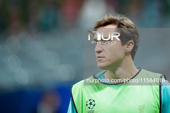 Federico Chiesa of Liverpool FC looks on during the UEFA Champions League 2024/25 League Phase MD1 match between AC Milan and Liverpool FC a...