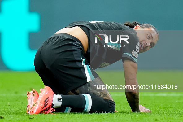 Darwin Nunez of Liverpool FC reacts during the UEFA Champions League 2024/25 League Phase MD1 match between AC Milan and Liverpool FC at Sta...