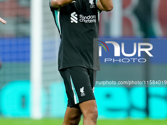 Trent Alexander-Arnold of Liverpool FC applauds during the UEFA Champions League 2024/25 League Phase MD1 match between AC Milan and Liverpo...