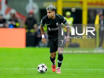 Luis Diaz of Liverpool FC during the UEFA Champions League 2024/25 League Phase MD1 match between AC Milan and Liverpool FC at Stadio San Si...