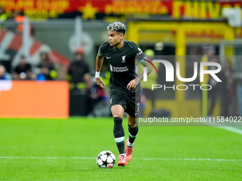 Luis Diaz of Liverpool FC during the UEFA Champions League 2024/25 League Phase MD1 match between AC Milan and Liverpool FC at Stadio San Si...