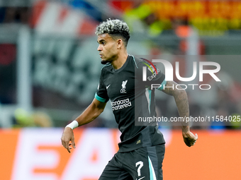 Luis Diaz of Liverpool FC during the UEFA Champions League 2024/25 League Phase MD1 match between AC Milan and Liverpool FC at Stadio San Si...