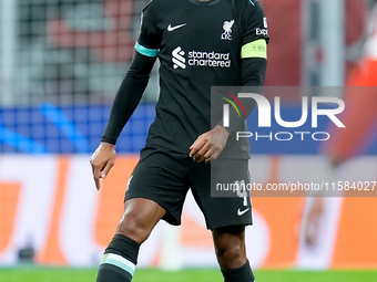 Virgil van Dijk of Liverpool FC during the UEFA Champions League 2024/25 League Phase MD1 match between AC Milan and Liverpool FC at Stadio...