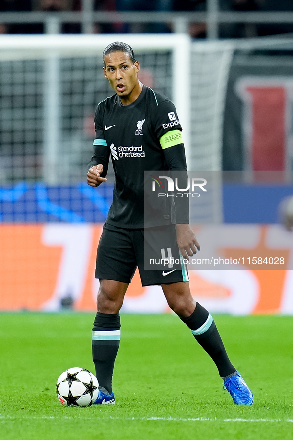 Virgil van Dijk of Liverpool FC during the UEFA Champions League 2024/25 League Phase MD1 match between AC Milan and Liverpool FC at Stadio...