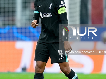 Virgil van Dijk of Liverpool FC during the UEFA Champions League 2024/25 League Phase MD1 match between AC Milan and Liverpool FC at Stadio...