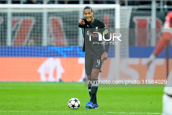 Virgil van Dijk of Liverpool FC during the UEFA Champions League 2024/25 League Phase MD1 match between AC Milan and Liverpool FC at Stadio...