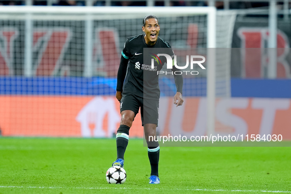 Virgil van Dijk of Liverpool FC during the UEFA Champions League 2024/25 League Phase MD1 match between AC Milan and Liverpool FC at Stadio...